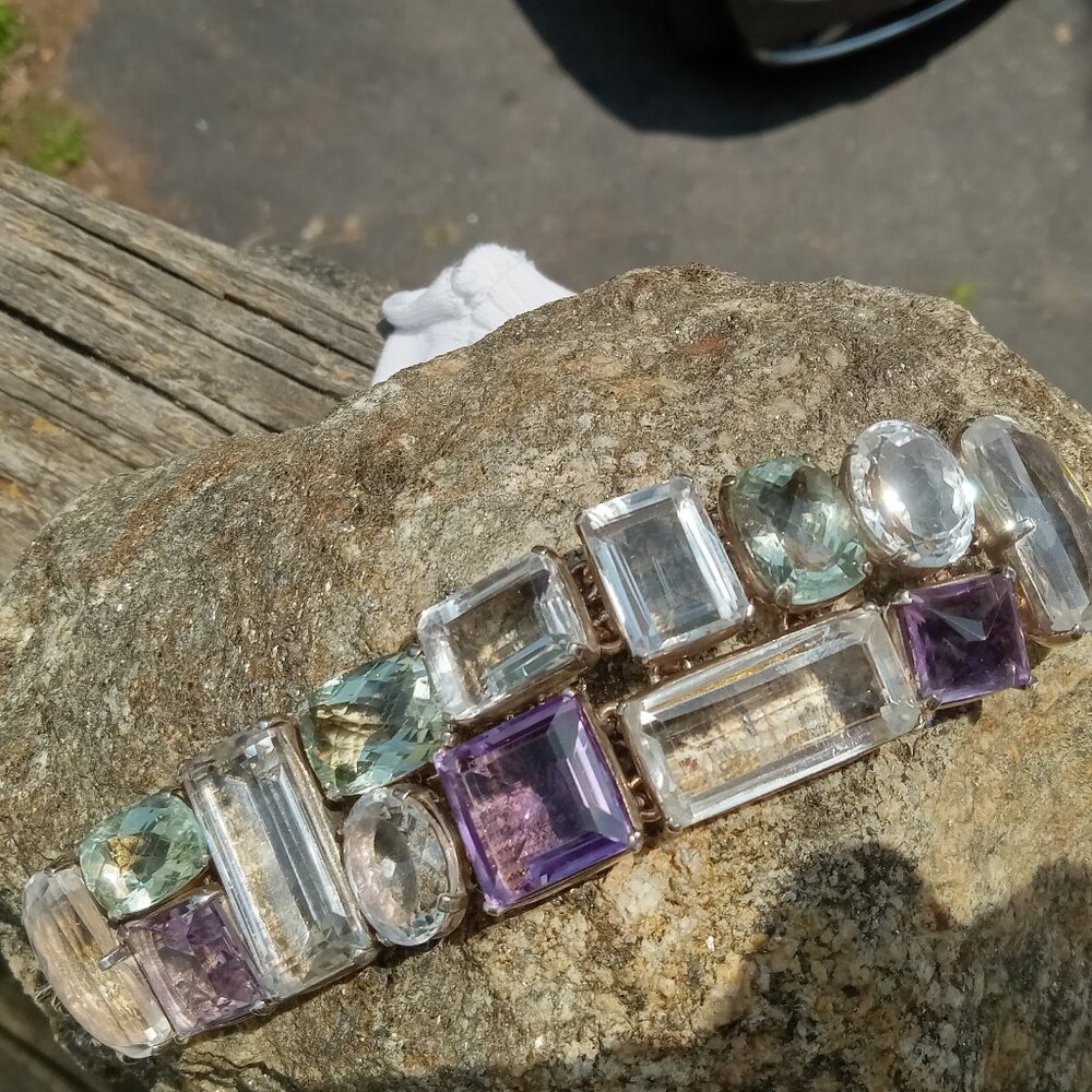 Stunning Artisan Mixed Quartz 925 Silver Bracelet